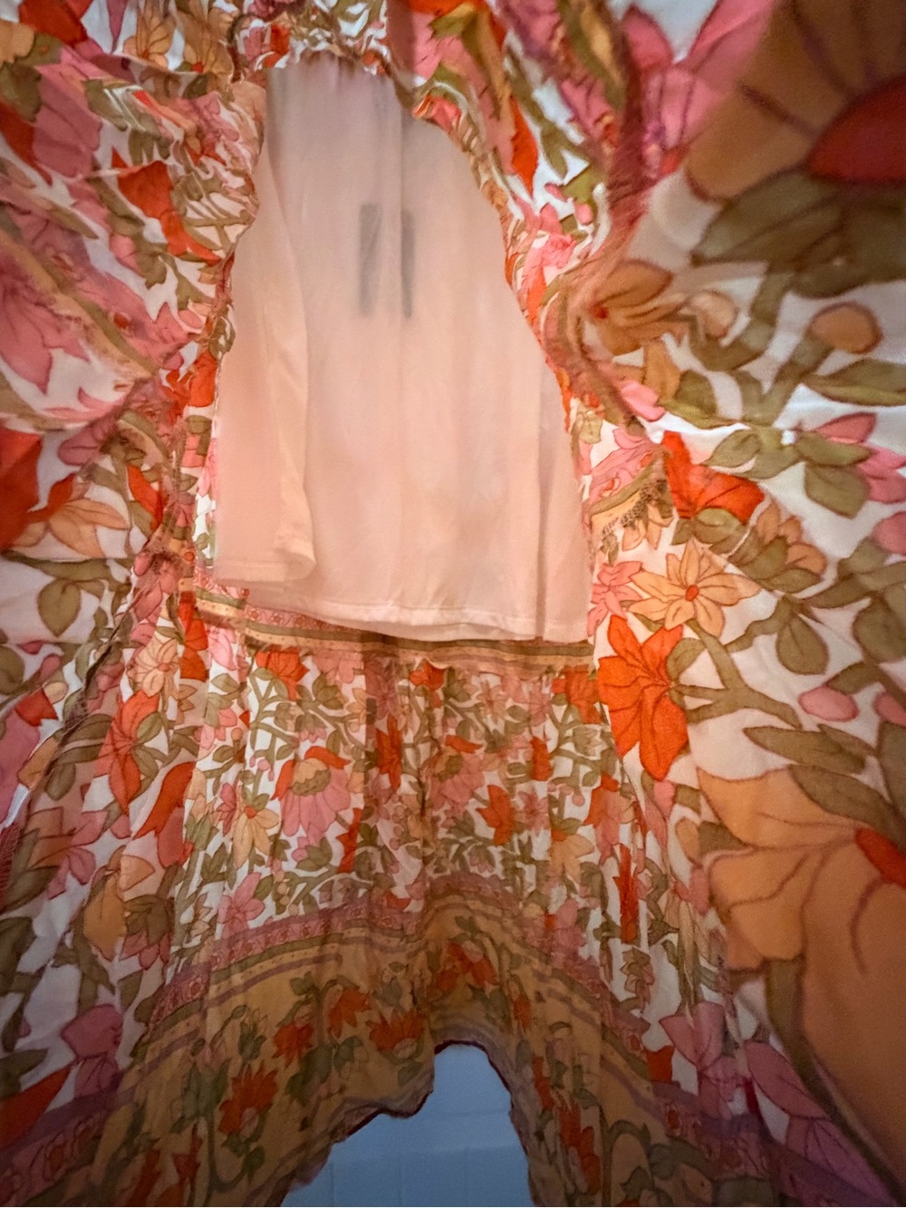 Bohemian Floral Tiered Maxi Skirt in Orange and Pink - Picture 4 of 7